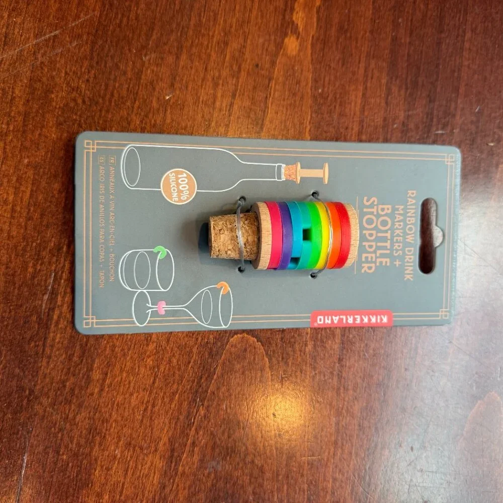 NEW Kikkerland Rainbow Drink Markers & Bottle Stopper Silicone
